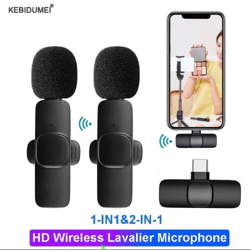 K8 K9 Wireless Microphone Type-C Live Vlogging Clip-on Microphone for ...