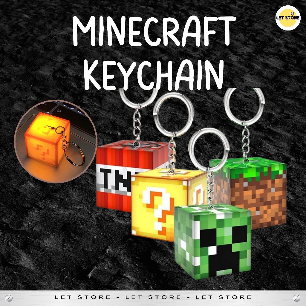 [Minecraft Keychain] Light TNT Lucky Grass Block Creeper Viral Cute Bag ...