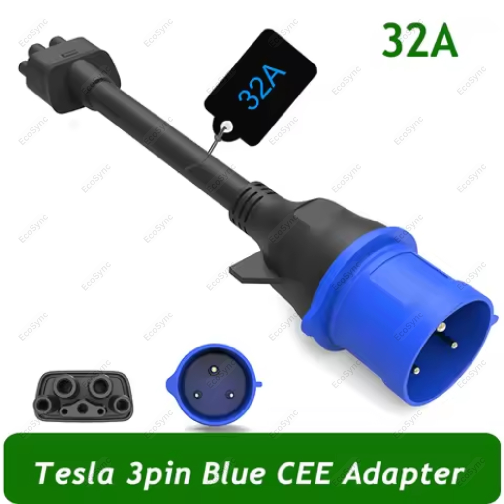5 poliger CEE zu Tesla Adapter, 32A/7kW Gen 2 Ladekabelverlängerung für Tesla Model S/3/X/Y