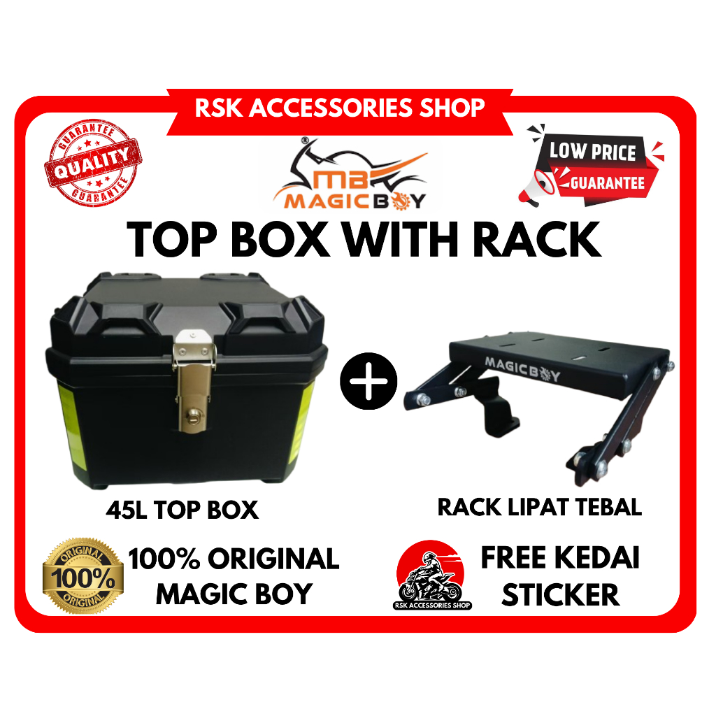 MAGIC BOY PNP TOP BOX ABS ALUMINUM 45L & RACK LIPAT LC135 Y15ZR RS150R ...