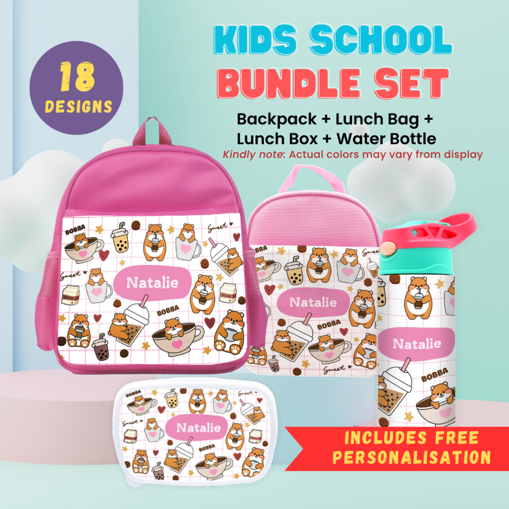 Kids Personalised 4in1 Backpack Lunch Bag Lunch Box Water Bottle Pre ...