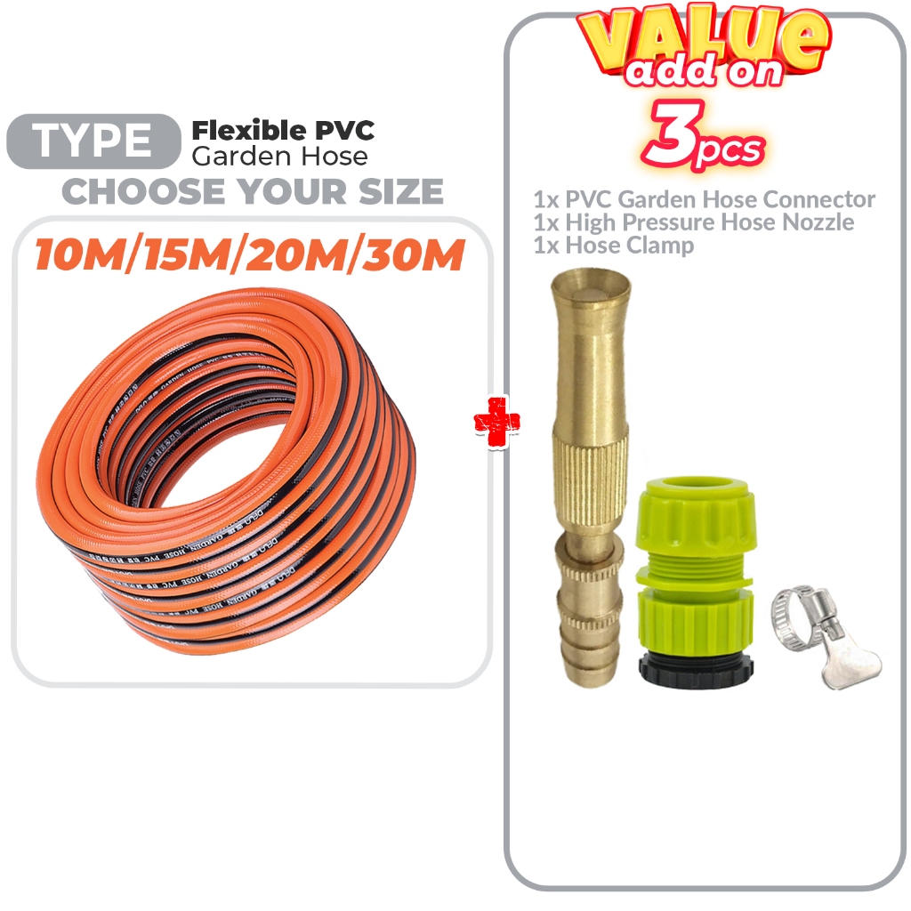10M 15M 20M 30M Flexible PVC Garden Hose Orange Heavy Duty Water Pipe ...