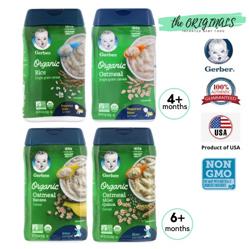 GERBER ORGANIC Baby Cereal - Rice/Oatmeal/Banana/Millet Quinoa | Shopee ...