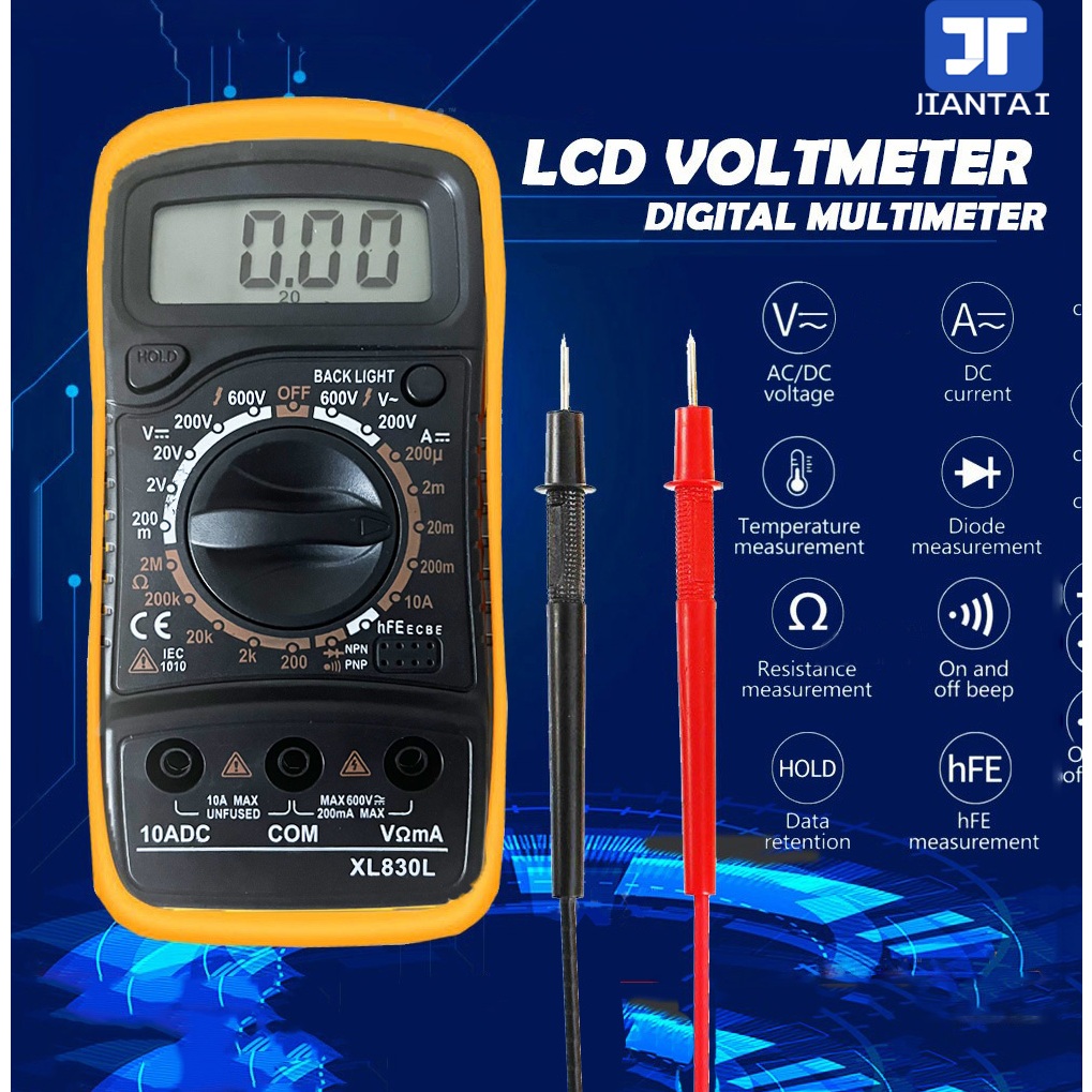 XL830L Handheld Digital Multimeter LCD Backlight Portable AC/DC Ammeter ...