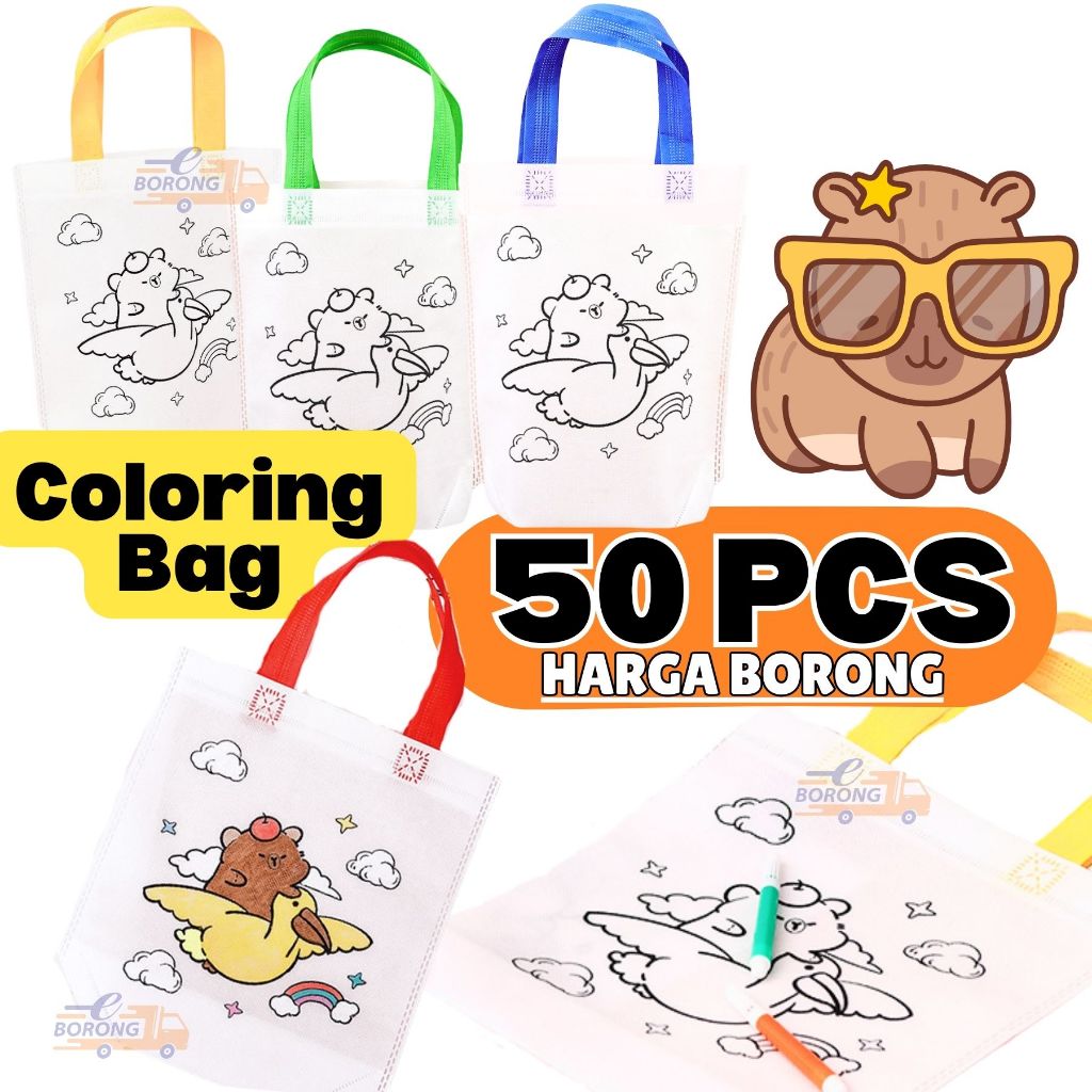 BORONG【50pcs】Doorgift Goodies Bag Colouring Bag Painting Capybara Beg ...