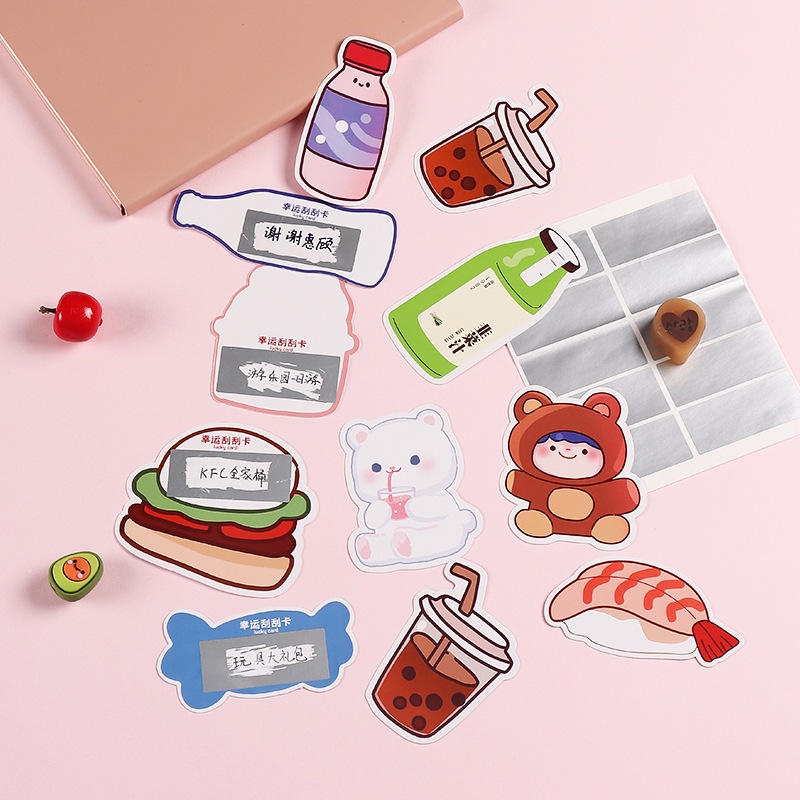 30pcs New Cute Surprise Scratch Card Cartoon Snack dessert drink cute ...