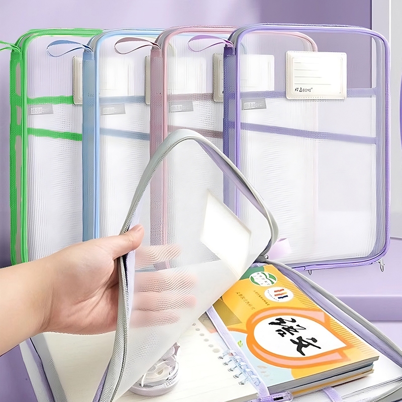 A4 L-Shape Open Nylon Mesh File Folder Holder Storage Bag Paper School ...