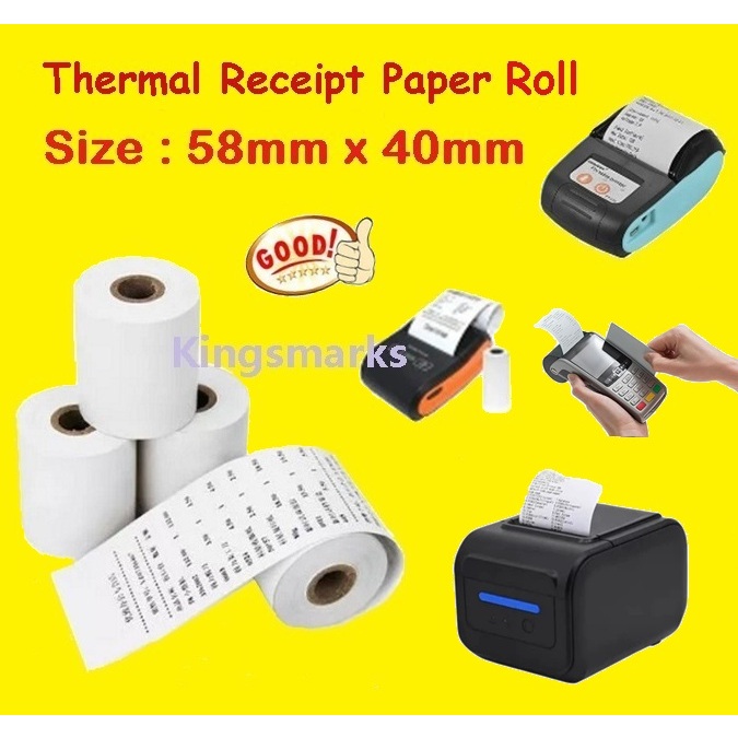 Thermal Resit Kertas / Thermal Receipt Paper Roll Size : 58mm x 40mm ...