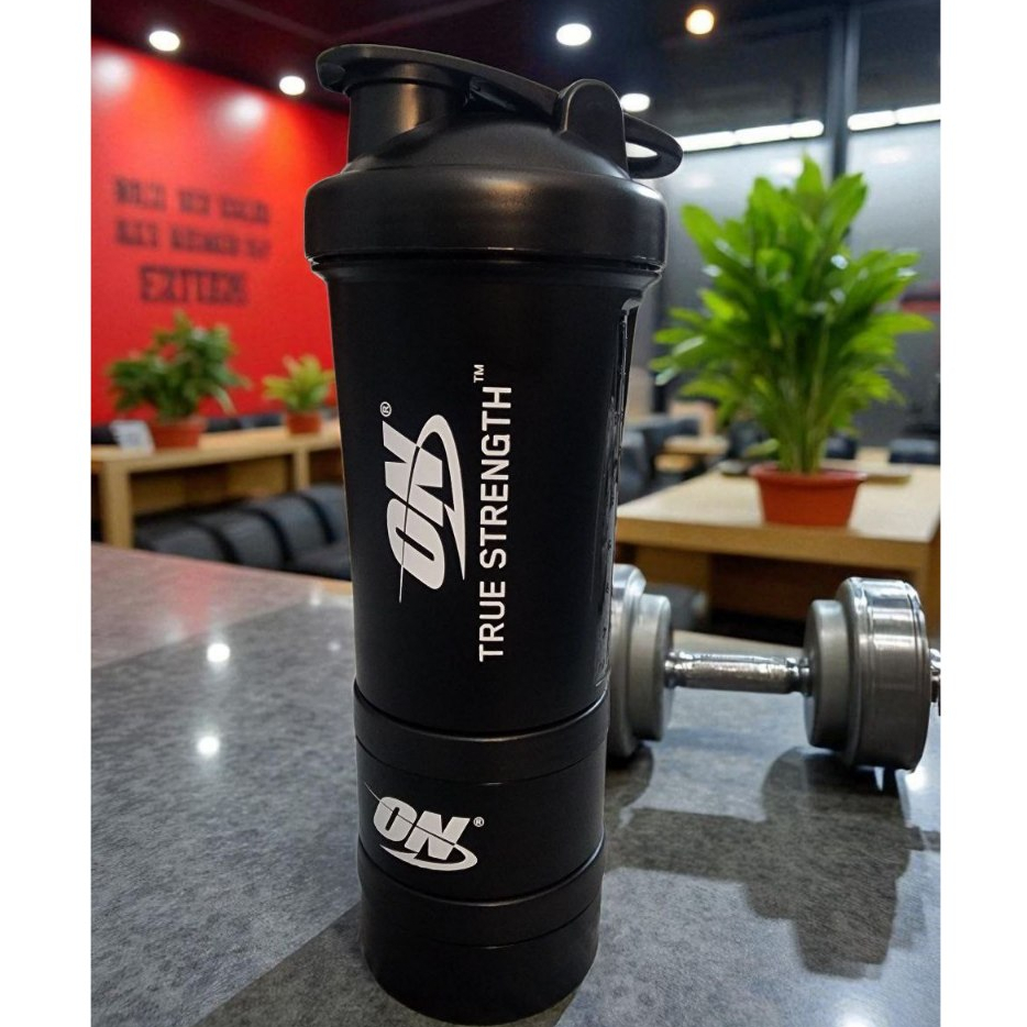 Optimum Nutrition protein shaker black colour with compartment 450ml ...