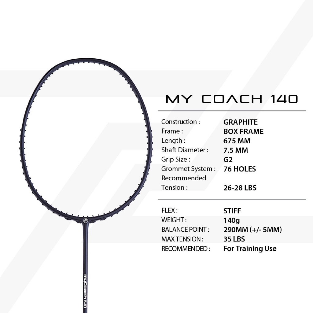 PROTECH MYCOACH 140 TRAINING RACKET BADMINTON ( FOC STRING + GRIP ...