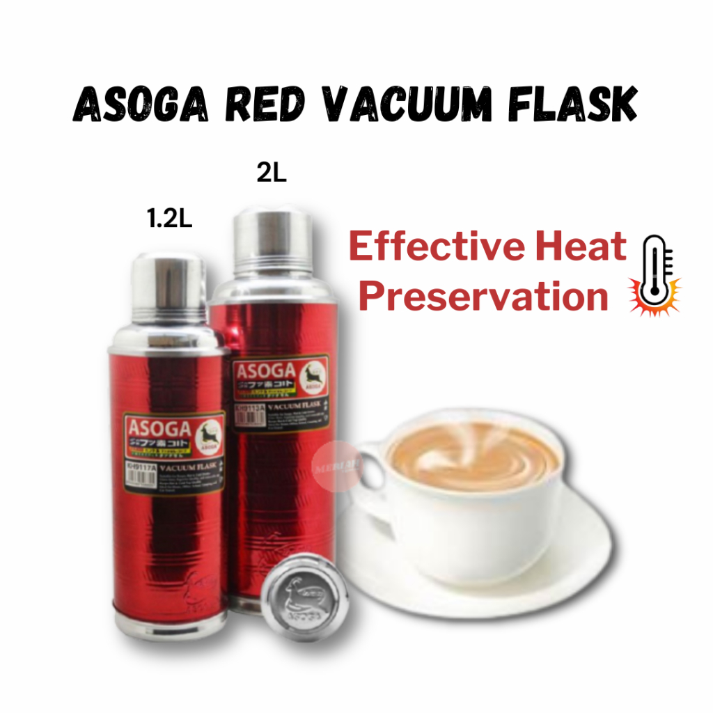 ASOGA Traditional Glass Vacuum Flask Red (1.2L/2L) /Thermos Merah ...