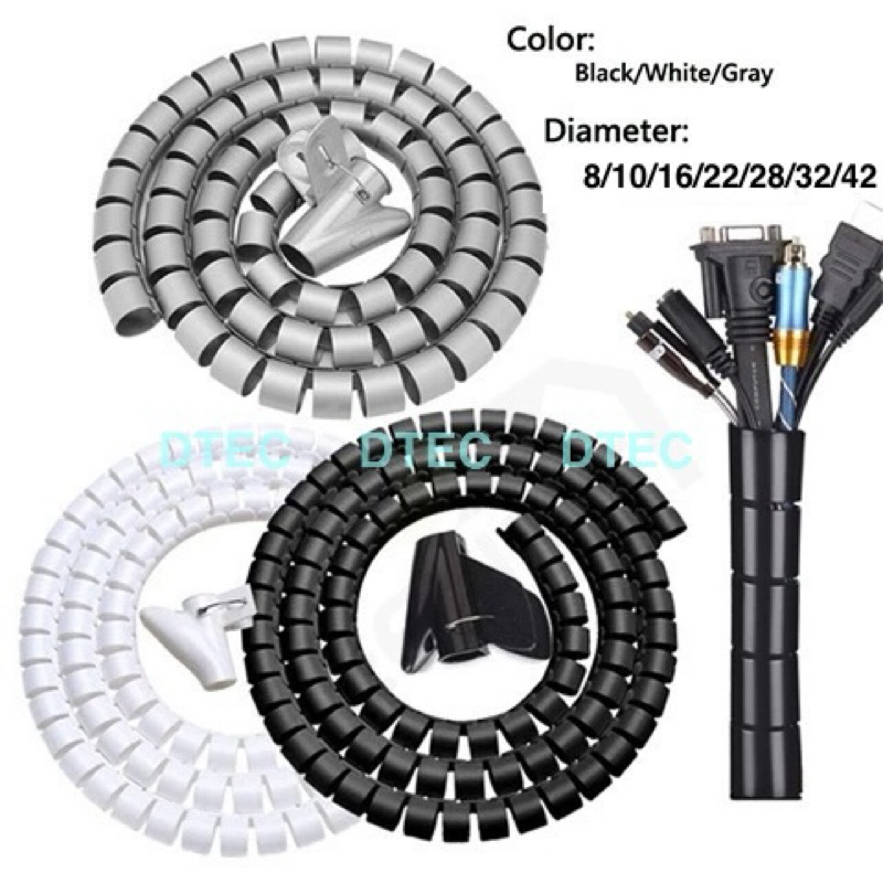 8mm 10mm 16mm 22mm 28mm 32mm 42mm Flexible Spiral Cable Organiser ...