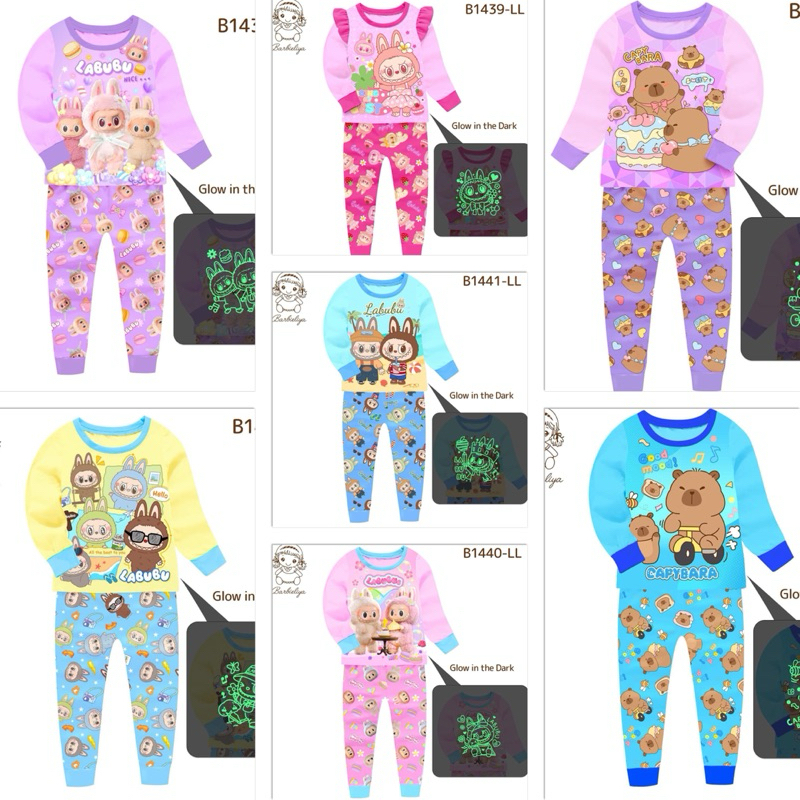 Barbieliya Labubu & CapyBara Glow In The Dark Girl Pajamas | Shopee ...