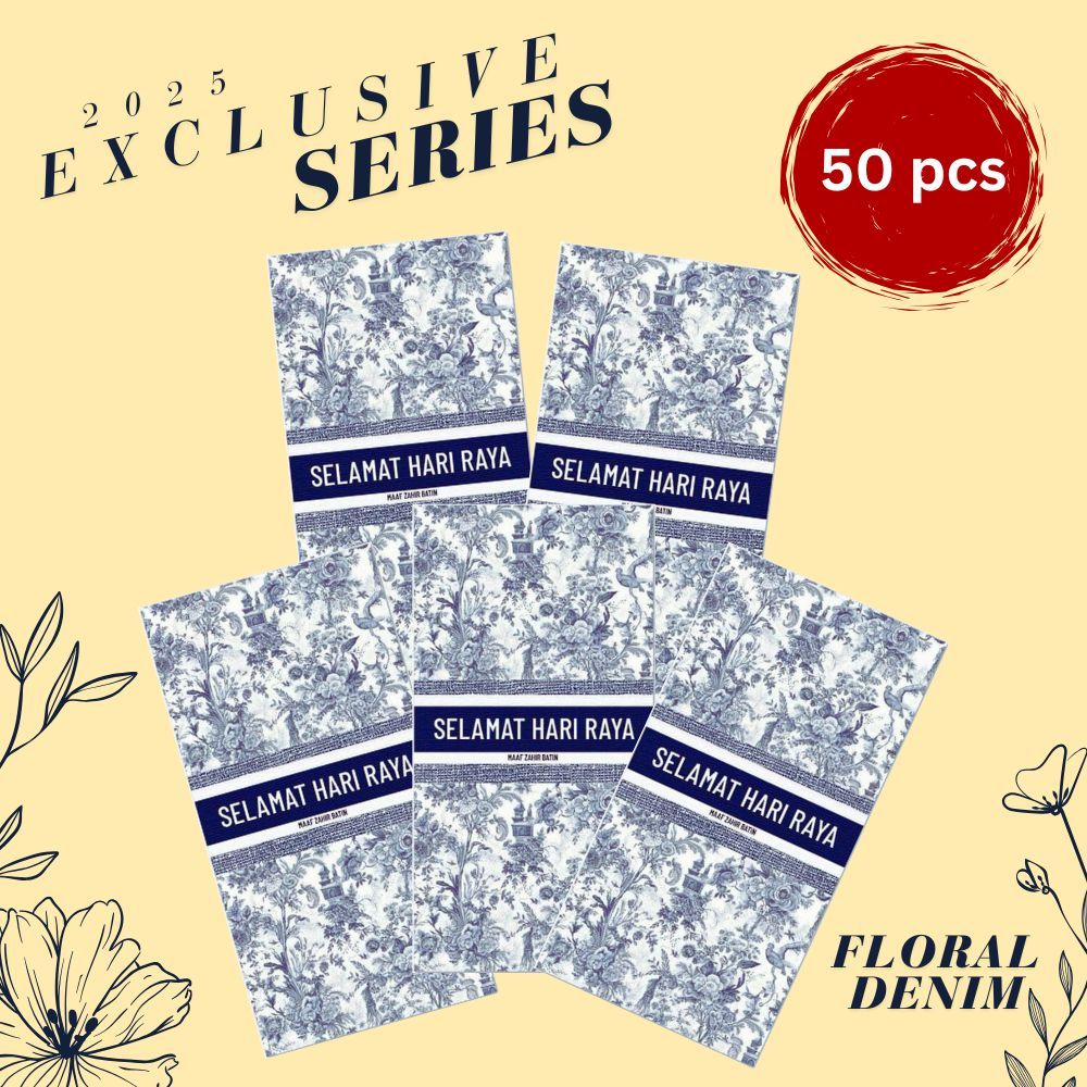 50 pcs Sampul Raya 2026 | Floral Denim | Sampul Duit Raya Sampul Duit ...