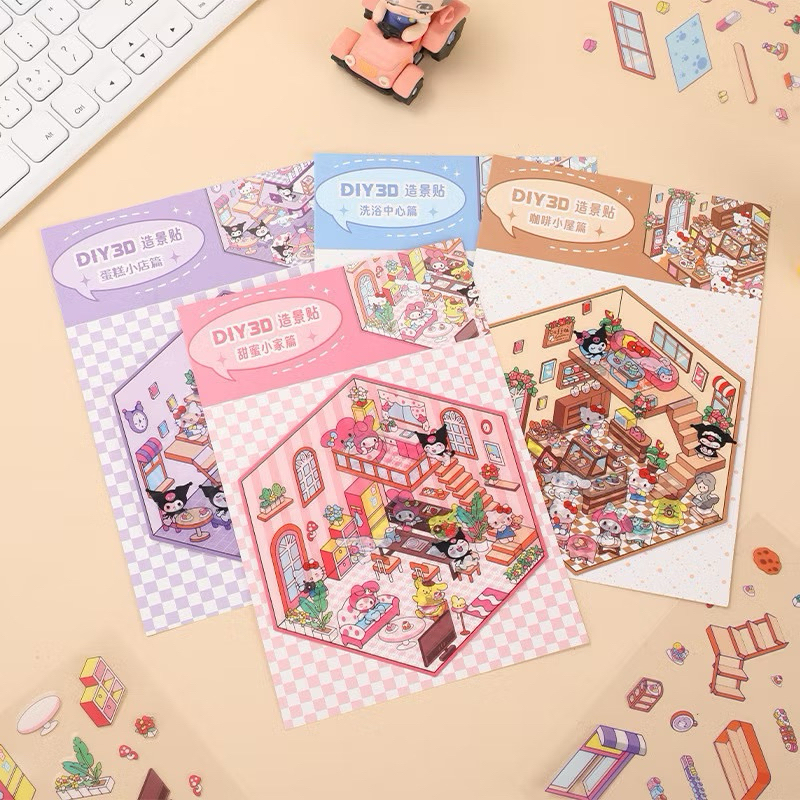 hello kitty, sanrio 3d scene stickers, hello kitty quiet sticker book ...