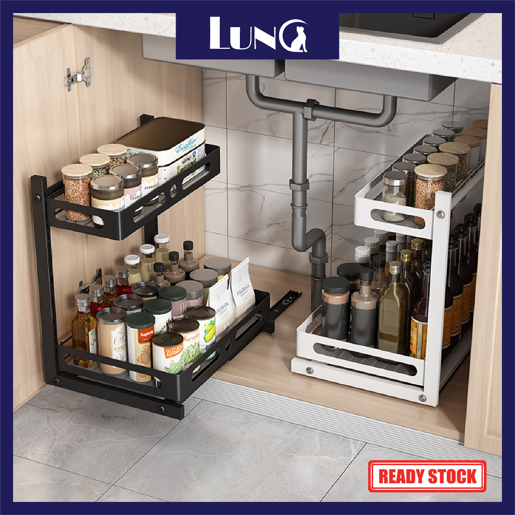 2 Tier L Shape Sliding Cabinet Pull Out Basket Kitchen Organizer Under ...