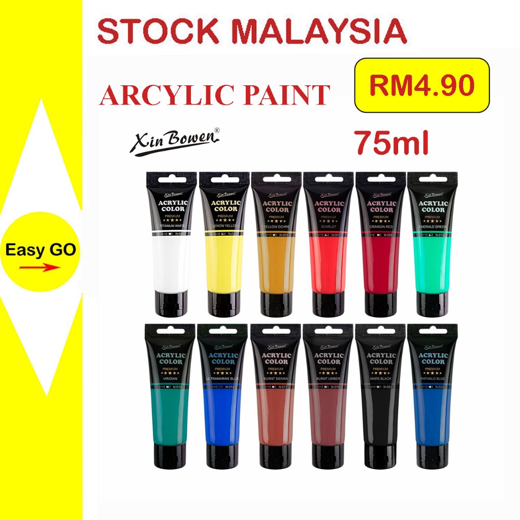 Stock- 75ml Premium Arcylic Paint Colour for Art Painting Canvas ...