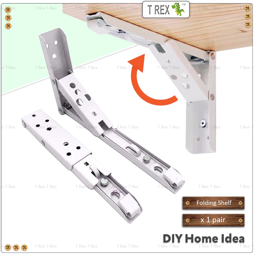 T Rex DIY Foldable Metal Wall Shelf Rack Bracket With Spring / Flexible ...