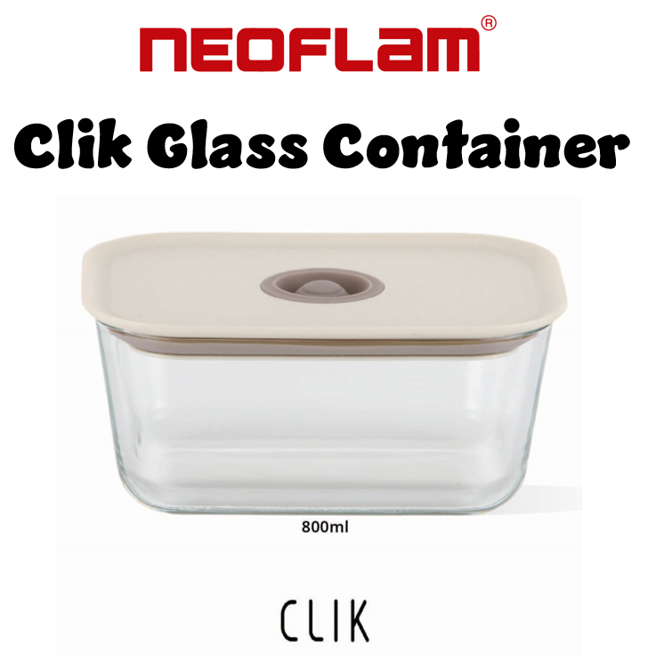Neoflam CLIK Glass Container - 800ml Borosilicate Food Storage Box ...