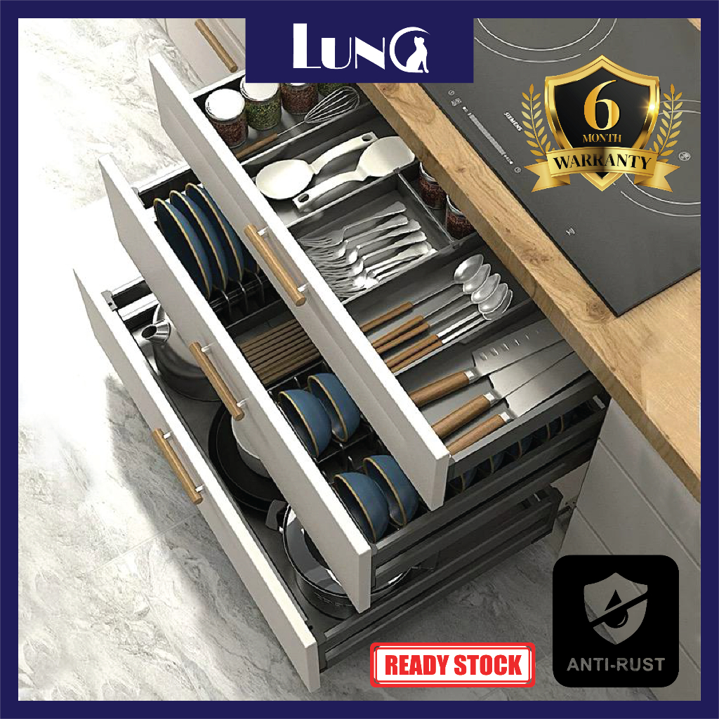 3 Layer Aluminum Basket Pull Out Slide Drawer Shelf Organizer Rack ...