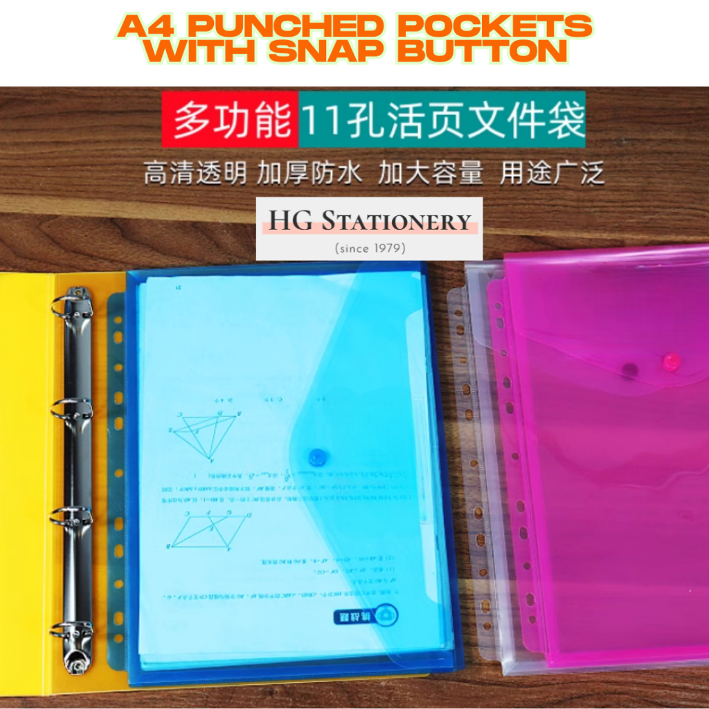 A4 Size 11 Hole Ring Binder Punched Pockets File Document Folder ...