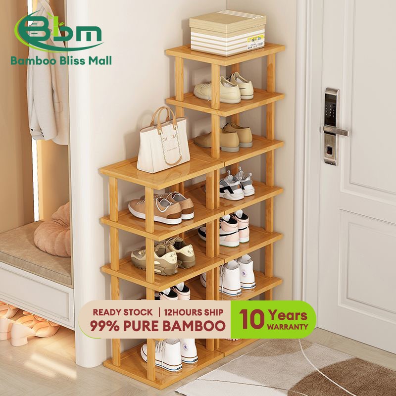BBM Bamboo Shoe Rack Stackable Shoe Cabinet 5/6/7/8/9 Layers Narrow ...