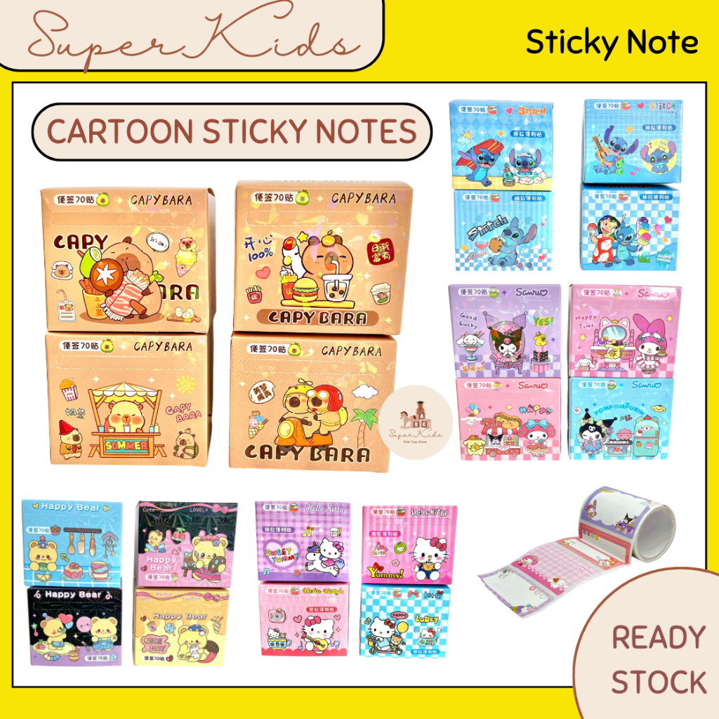 STICKY NOTES Kanak Kanak Nota Comel Cute Capybara Sanrio Stitch Memo ...