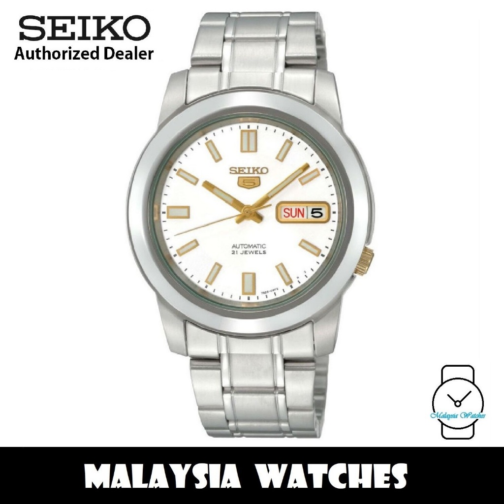 Seiko 5 SNKK07K1 Automatic See-thru Back White Dial Gold Tone Hands ...
