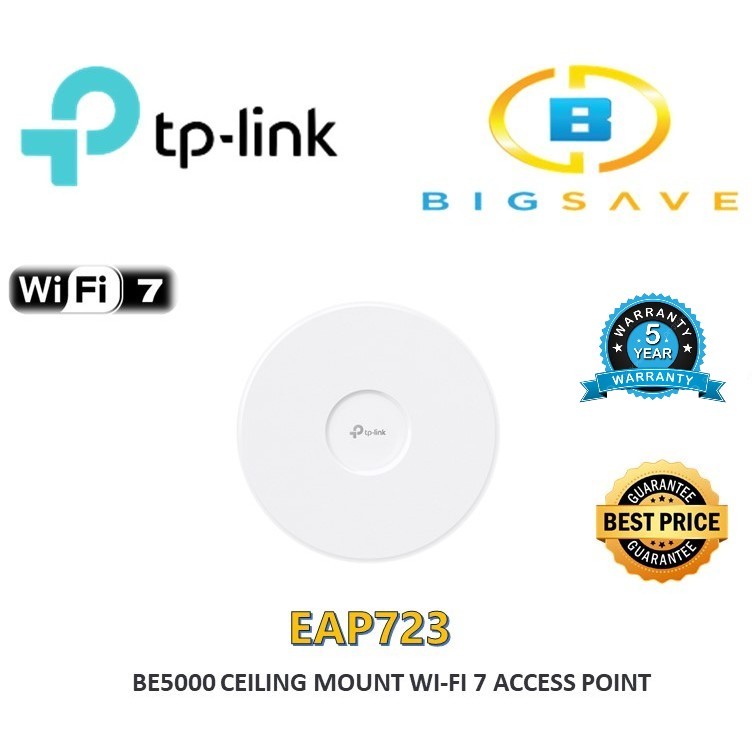 TP-Link EAP723 BE5000 Omada Ceiling Mount Wi-Fi 7 Access Point, 2.5G Port, MU-MIMO