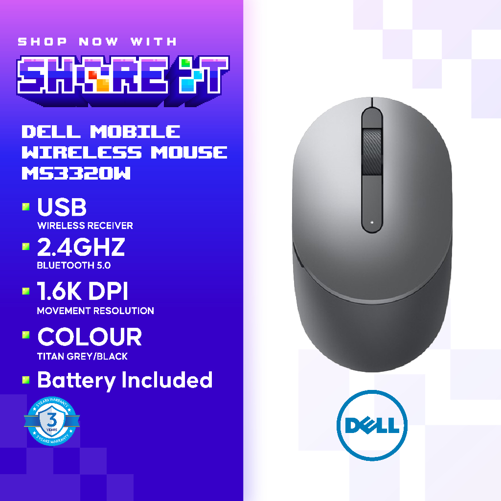 Dell MS3320W 1600 DPI Wireless Bluetooth Mouse for STUDENT & HOME ...