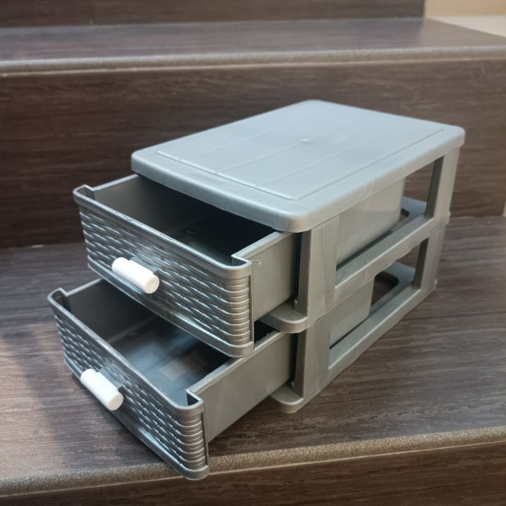 2 Layers Grey / Silver Mini Storage Drawers Length Width 190mm x 133mm ...