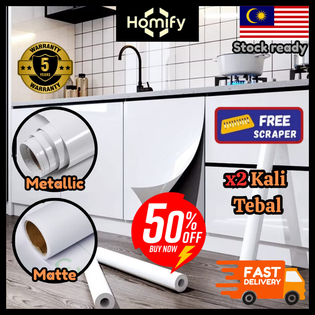 60cm Metallic Wallpaper Furniture Cabinet Sticker Waterproof Wallpaper ...