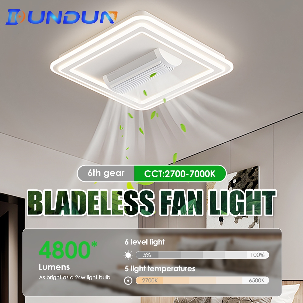 New Bladeless Fan Light, 6-Level Silent Remote Control, Dimmable 60W ...