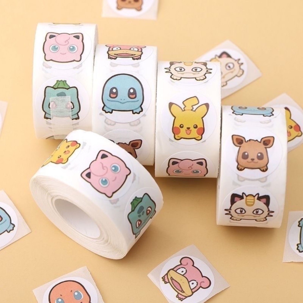 500pcs/roll Pokemon Round Seal Sticker Pikachu Kawaii Anime Cartoon ...