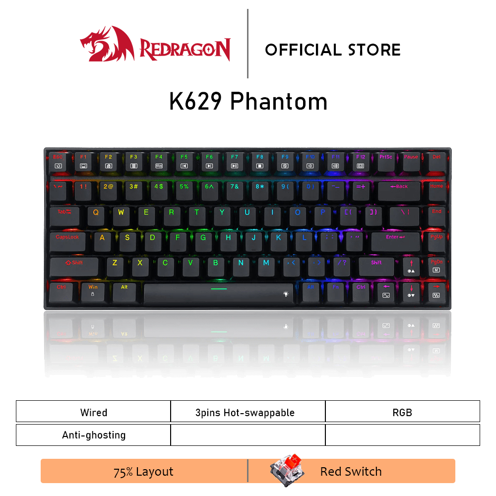 Redragon K629 RGB Phantom 84 Keys 75% Gaming Mechanical Keyboard ...