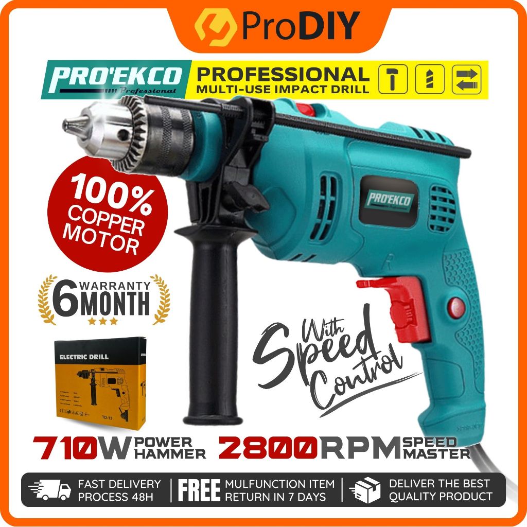 PRO' EKCO EK-ID550RE 13MM 710W Heavy Duty Hammer Drill Impact Hammer ...