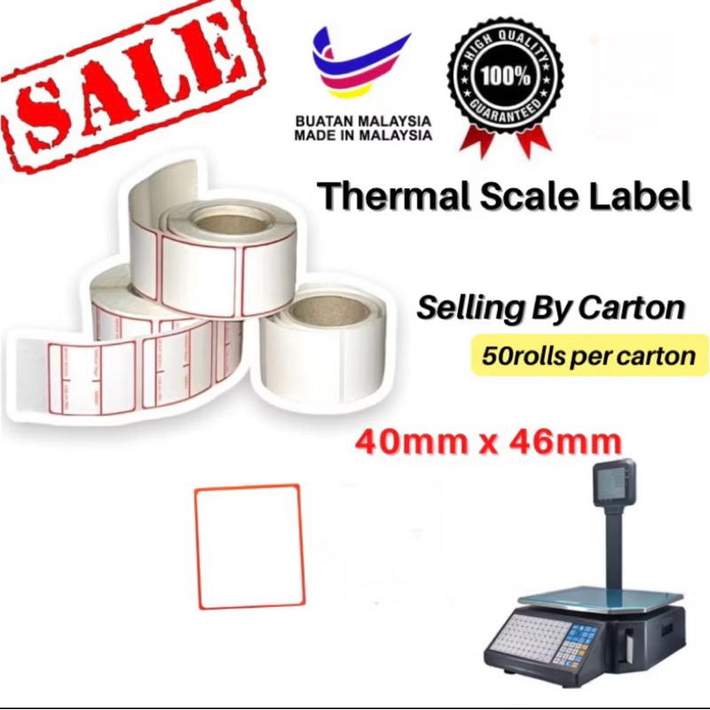 Thermal Scale Label Sticker Timbang Sticker 40mm x 46mm 600pcs per roll ...