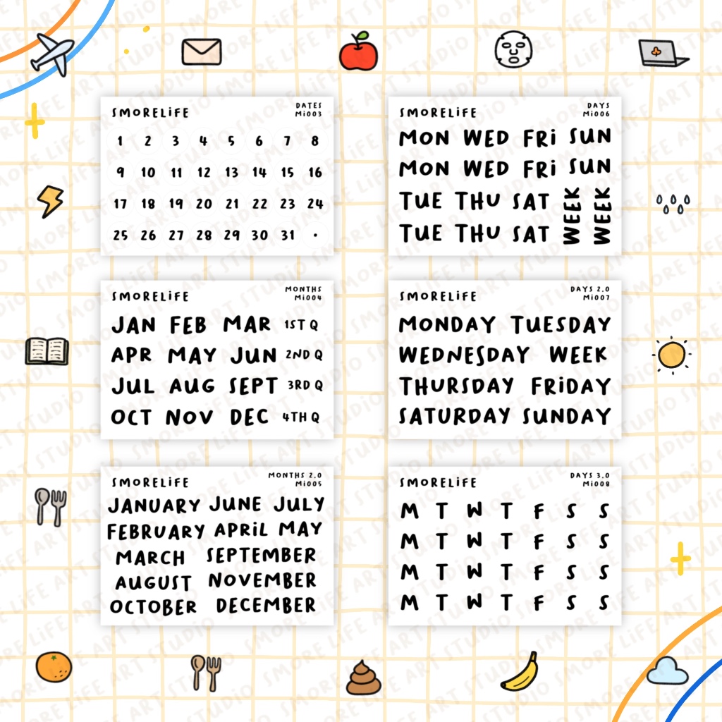 [Part 1] Mini functional planner icon sticker, thick&bold | days, weeks ...