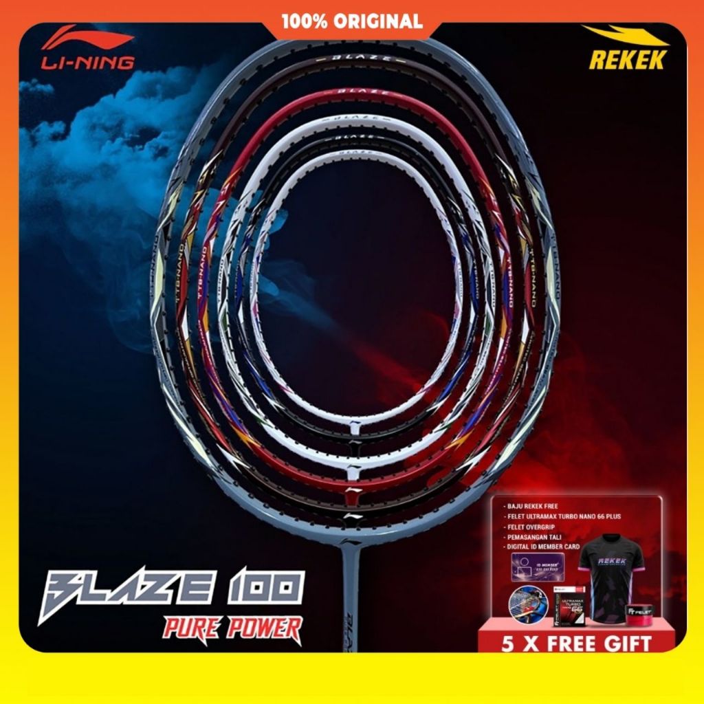 LI NING Blaze 100 Badminton Raket With Aerotech-Beam System Pakej Tali ...