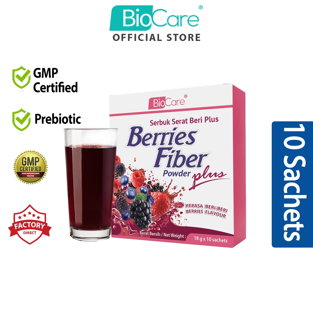 Biocare Berries Fiber Plus Powder (18g x 10 Sachets) / Biocare Serbuk ...