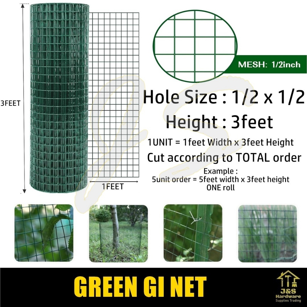(1KAKI) Anti Karat Green Gi Net. Green Fencing. PVC Coated Metal Welded ...
