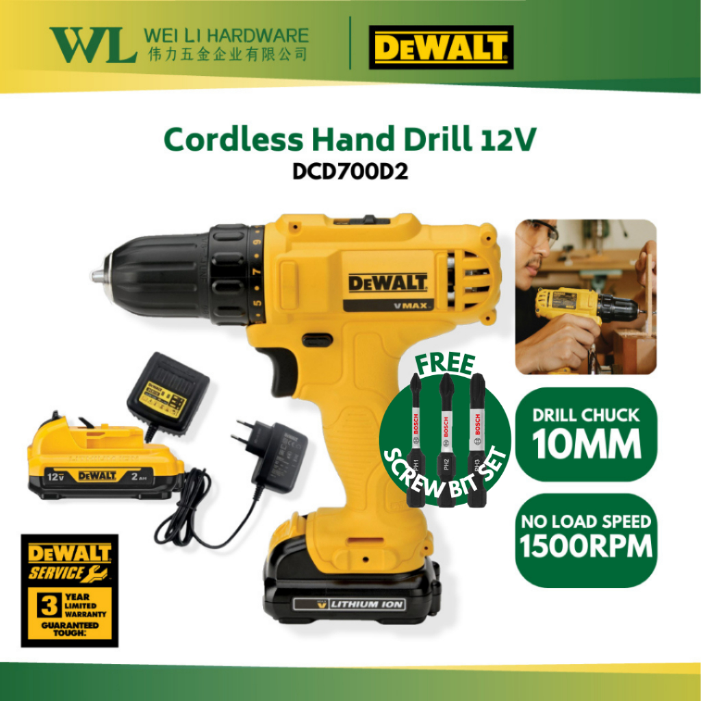 DEWALT DCD700D2-B1 12V, 10mm XR Li ion Cordless Drill Driver / DEWALT ...