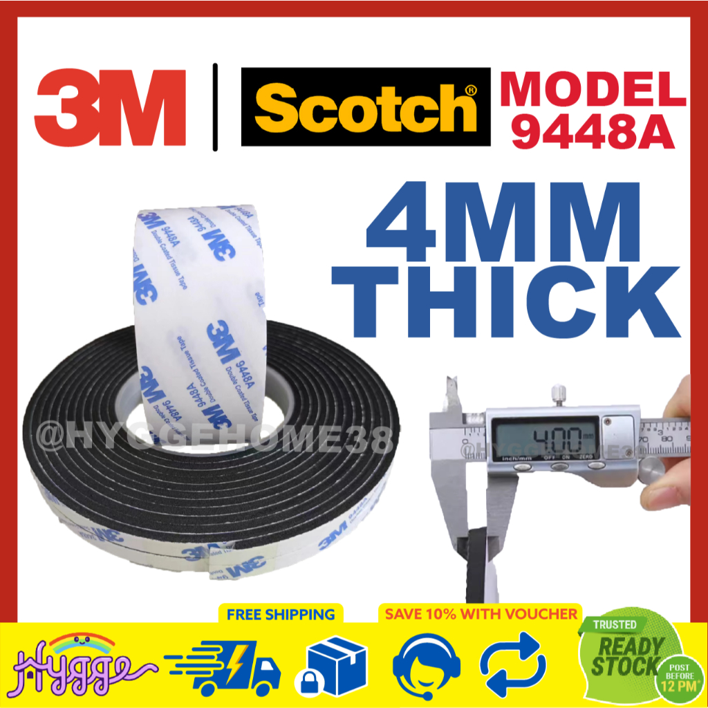 3M 9448A EVA Double Sided Tape 4mm Black Thick Foam Indoor Gab Hole ...