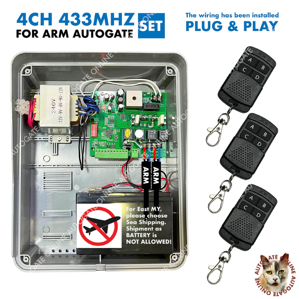 Autogate Control Panel Set with 3x Remote 4 Channel - for Arm Motor ...