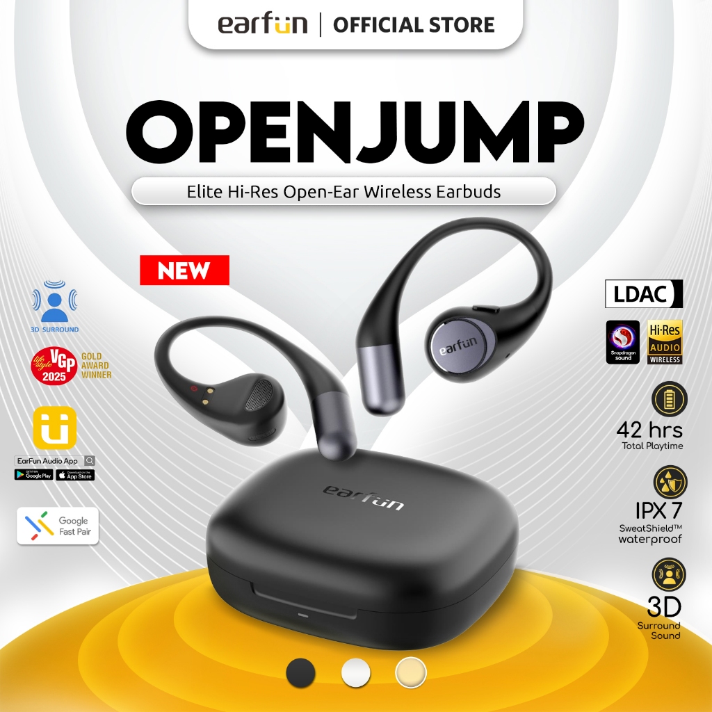 EarFun OpenJump Light Weight Open-ear Wireless Bluetooth Earbuds with ...