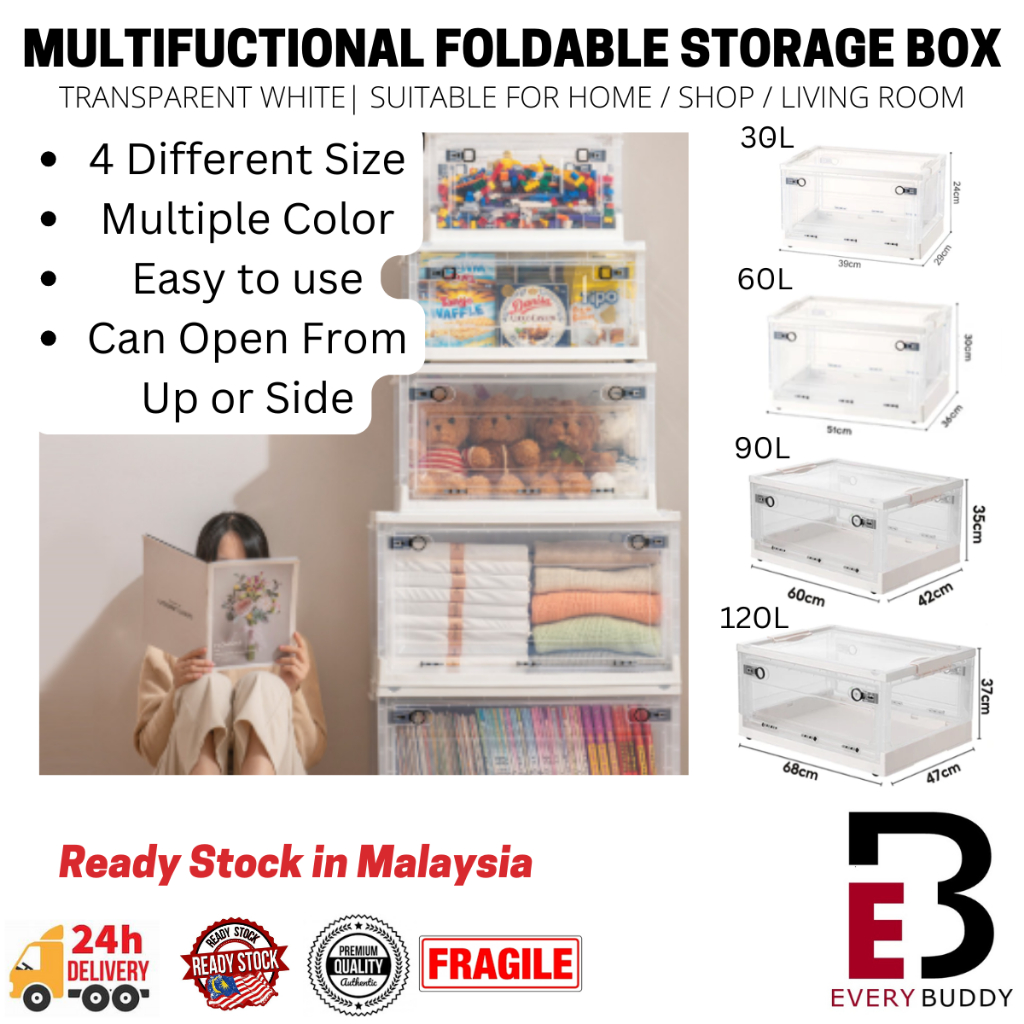 120L Foldable Storage Box With Lid & Wheels Large Capacity Multipurpose ...