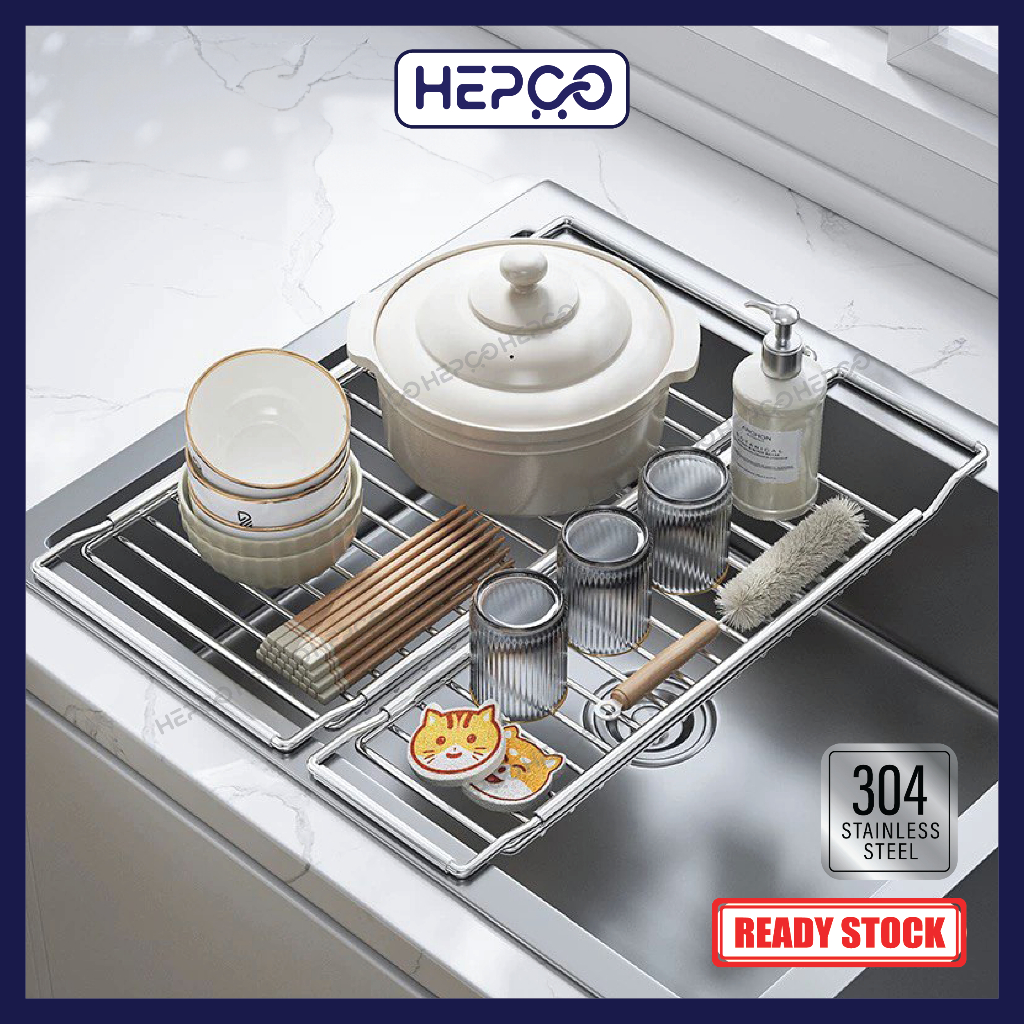 304 Stainless Steel Sink Drainer Rack Expandable Dish Drying Kitchen ...