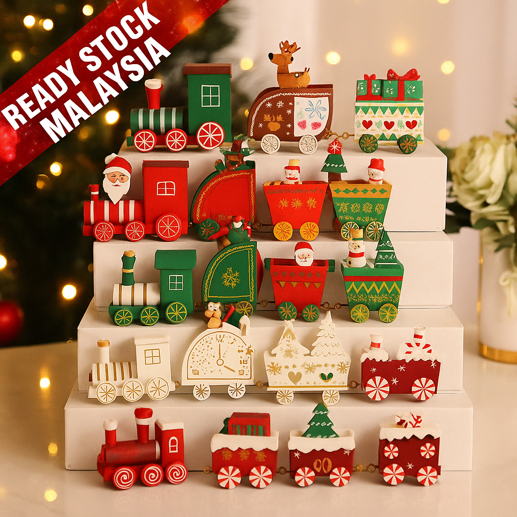 Christmas Ornament Merry Decoration Home Xmas Wooden Train with Snowman ...