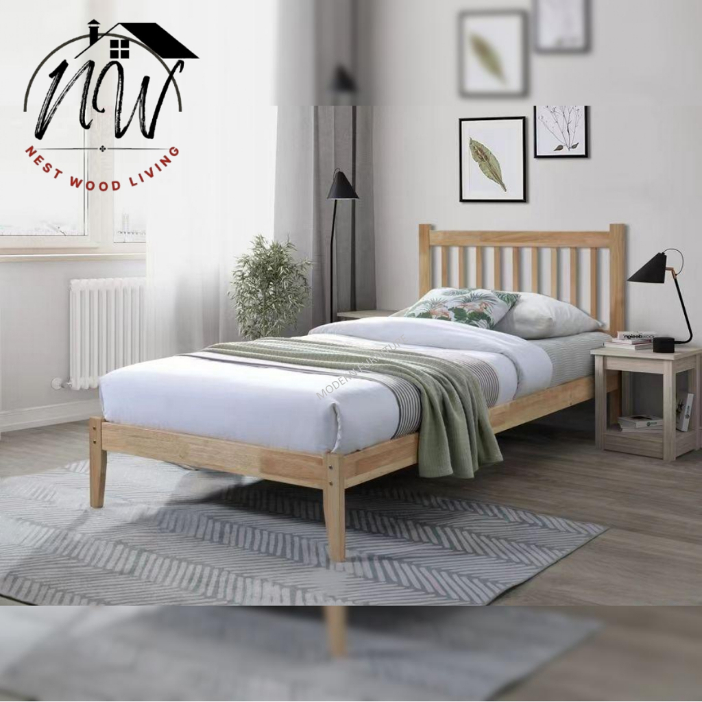 Solid Wood Single Bed Frame / Single Bed / Katil Bujang / Katil single ...