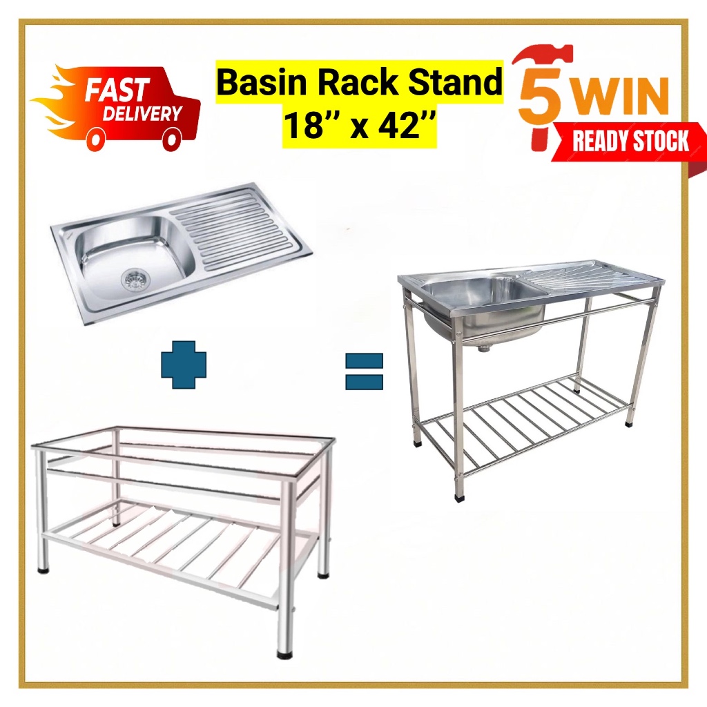 Stainless Steel Kitchen Basin Rack Stand with Sink Set (18” x 42 ...